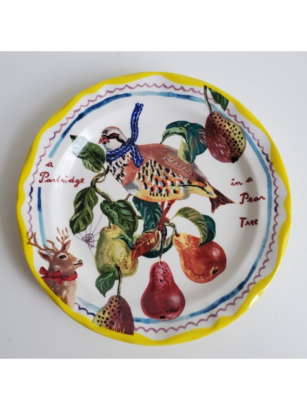 Anthropologie Nathalie Lete 12 Days Christmas Partridge Plate BOTTOM has FLAWS
